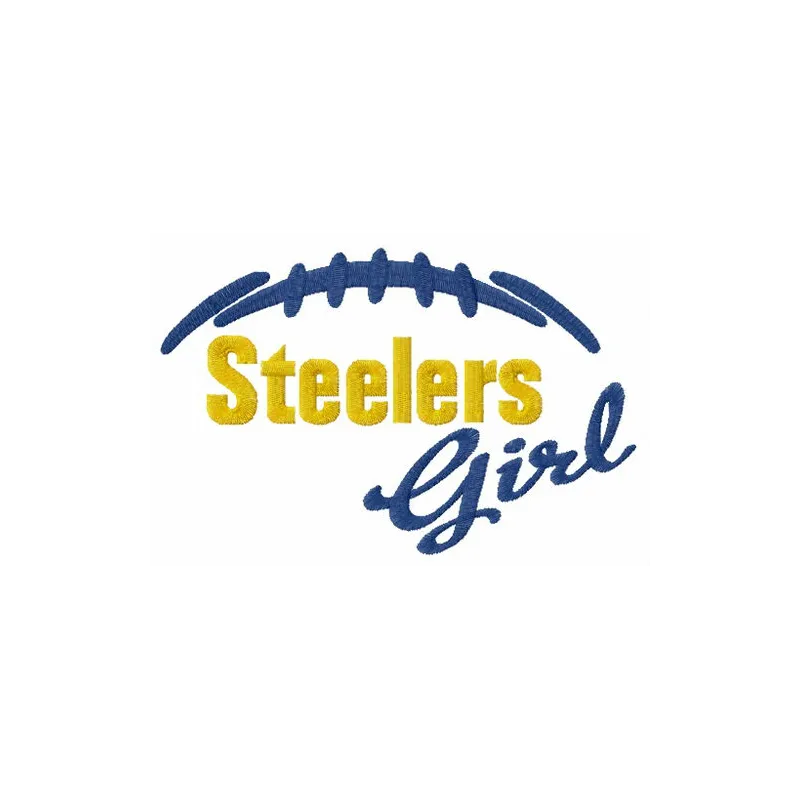 Preview of a Steelers girl embroidery design featuring a spirited girl in team colors, perfect for sports-themed projects.
