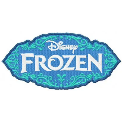 Frozen logo embroidery design showcasing intricate stitching patterns, ideal for themed apparel and accessories.
