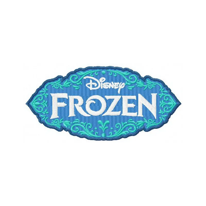 Frozen logo embroidery design showcasing intricate stitching patterns, ideal for themed apparel and accessories.