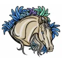 Embroidery design of a horse at night, showcasing intricate stitching patterns and a serene nighttime scene.