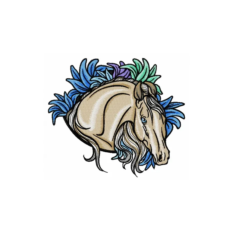 Embroidery design of a horse at night, showcasing intricate stitching patterns and a serene nighttime scene.