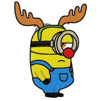 Minion in deer costume embroidery design featuring a playful character from Despicable Me collection.