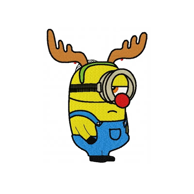 Minion in deer costume embroidery design featuring a playful character from Despicable Me collection.