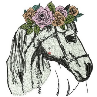 Horse with wreath of roses embroidery design - Embroidery Design
