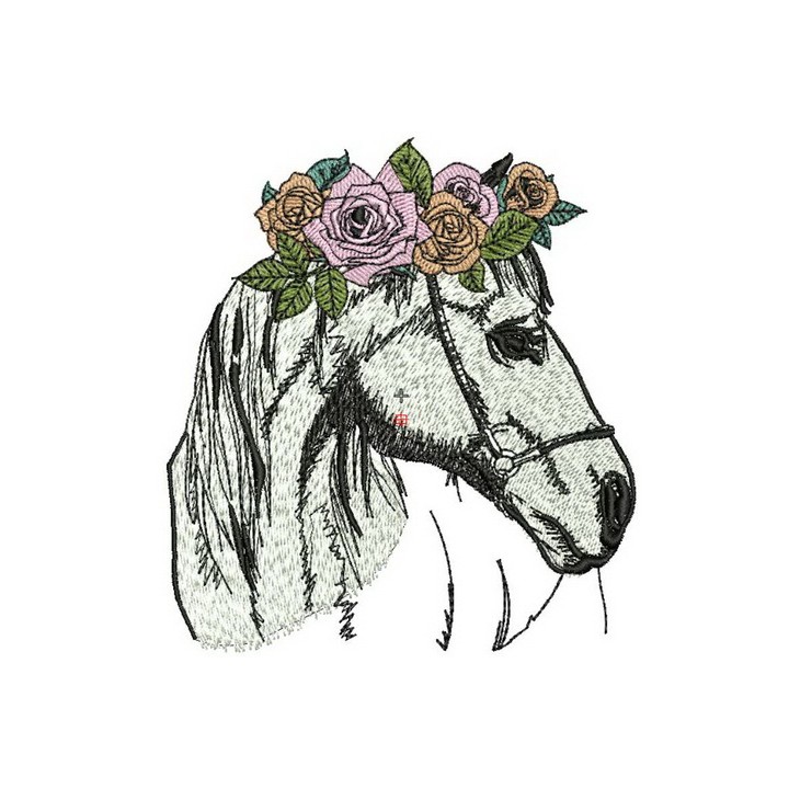 Horse with wreath of roses embroidery design - Embroidery Design