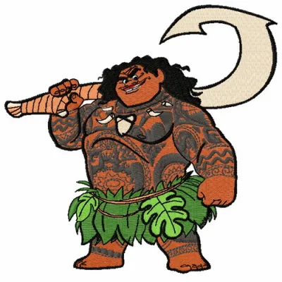 Maui embroidery design showcasing a vibrant and detailed stitched motif inspired by Moana's adventures.