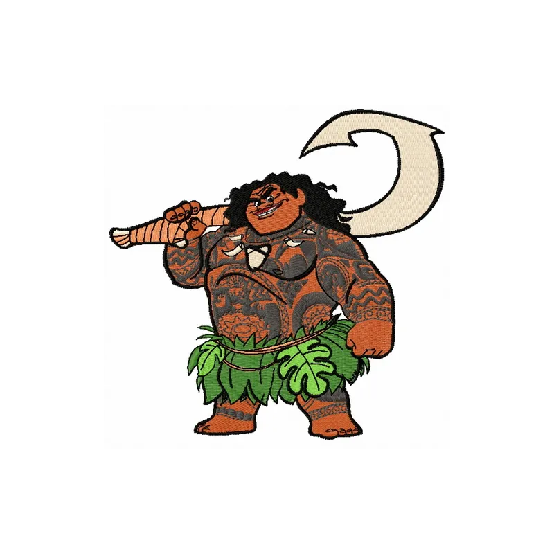Maui embroidery design showcasing a vibrant and detailed stitched motif inspired by Moana's adventures.