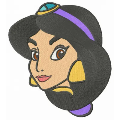 Preview of the Princess Jasmine embroidery design from Aladdin, showcasing intricate stitching patterns for creative project…