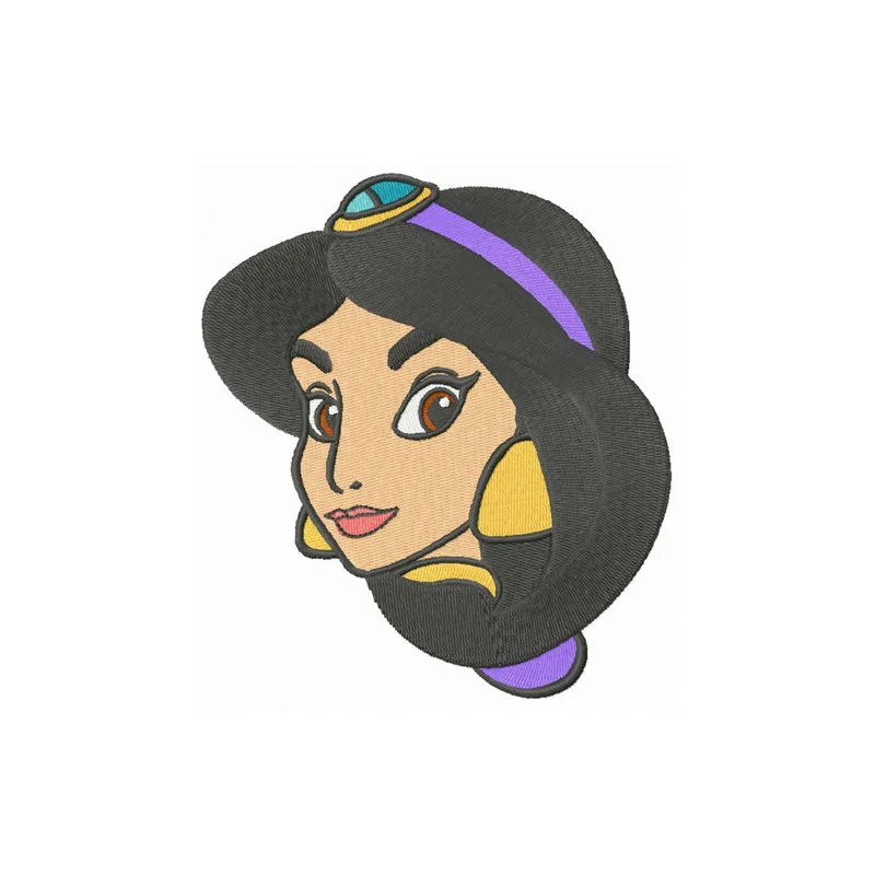 Preview of the Princess Jasmine embroidery design from Aladdin, showcasing intricate stitching patterns for creative project…