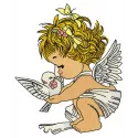 Preview of an angel with a pigeon embroidery design, showcasing intricate stitching patterns for creative projects.