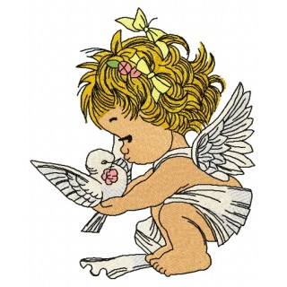Angel with pigeon embroidery design - Embroidery Design