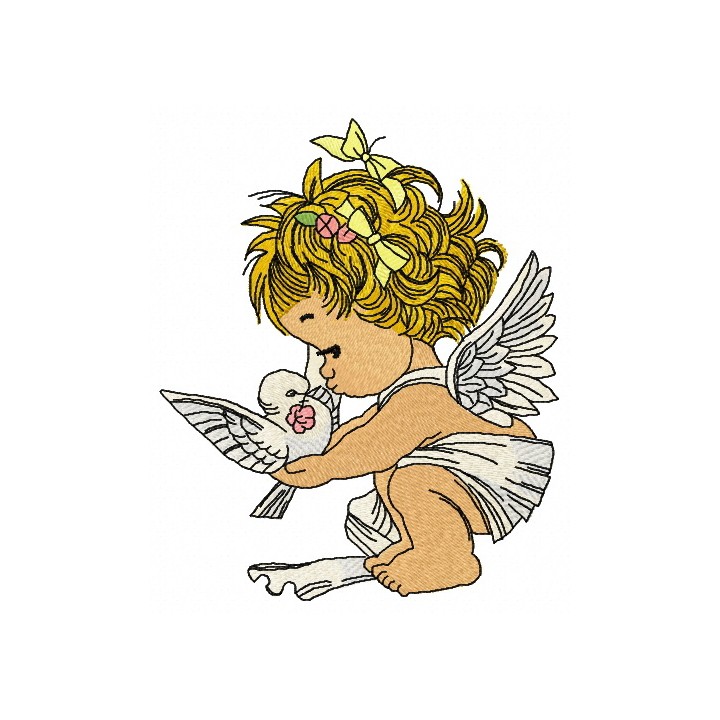 Angel with pigeon embroidery design - Embroidery Design