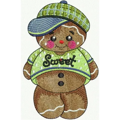 Preview of Gingerbread Boy 2 embroidery design featuring a charming gingerbread figure for festive stitching projects.