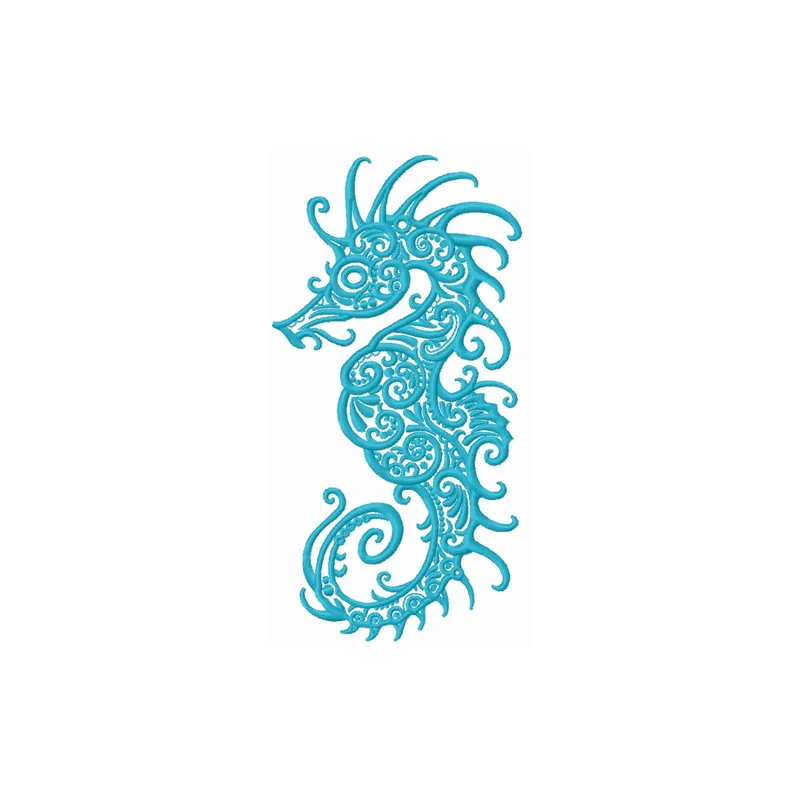 Fancy sea horse 2 embroidery design showcasing intricate stitching patterns for sea life projects.