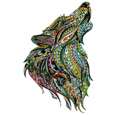 Mosaic wolf 4 embroidery design featuring intricate patterns, ideal for stitching on apparel and home decor.
