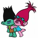 Princess Poppy and Branch embroidery design featuring Trolls characters, perfect for stitching on t-shirts and bags.