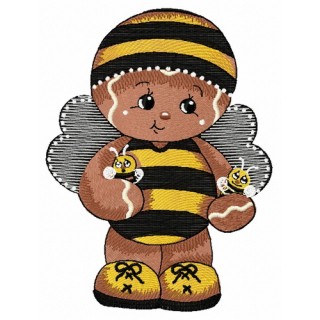 Gingerbread boy in bee costume embroidery design - Embroidery Design