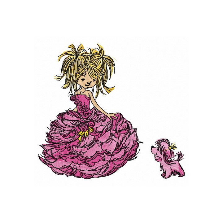 Girl in a luxurious dress embroidery design - Embroidery Design