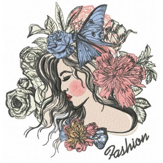 Fashionable sleeping girl embroidery design - Embroidery Design