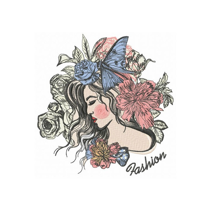 Fashionable sleeping girl embroidery design - Embroidery Design