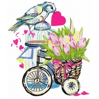 Basket with tulips embroidery design - Embroidery Design