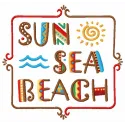 Embroidery design featuring sun, sea, and beach motifs from the Legends of South Pacific collection.