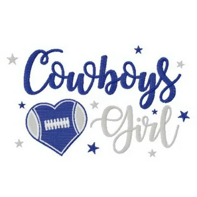 Dallas Cowboys girl embroidery design showcasing a spirited cowgirl, perfect for t-shirts and hoodies.