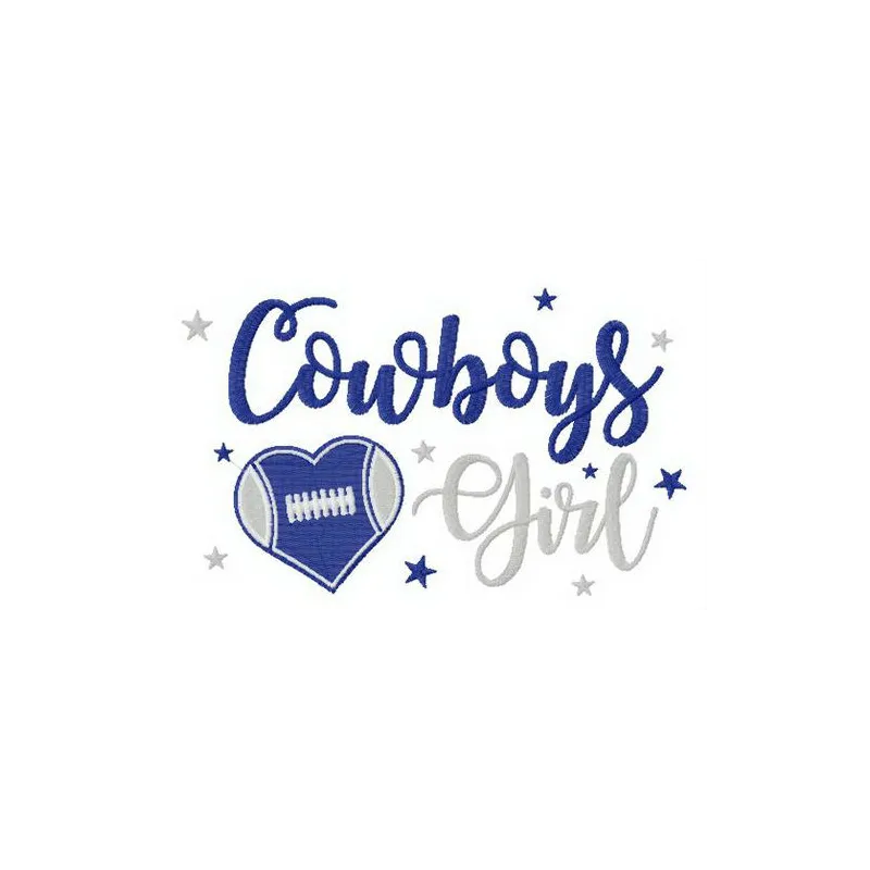 Dallas Cowboys girl embroidery design showcasing a spirited cowgirl, perfect for t-shirts and hoodies.