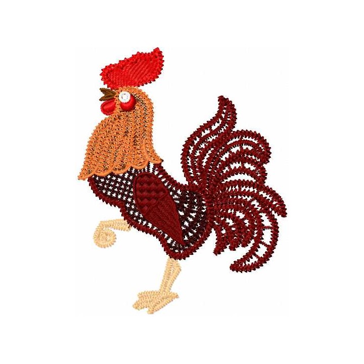 Dark red rooster embroidery design - Embroidery Design
