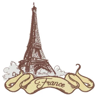 France 2 embroidery design showcasing a scenic travel motif, ideal for embellishing t-shirts and tote bags.