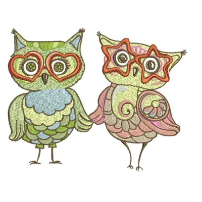 Glamorous owl party embroidery design showcasing a whimsical owl motif, perfect for festive projects.