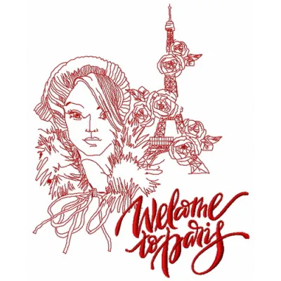 Preview of the Welcome to Paris 2 embroidery design showcasing a scenic travel motif, ideal for creative projects.