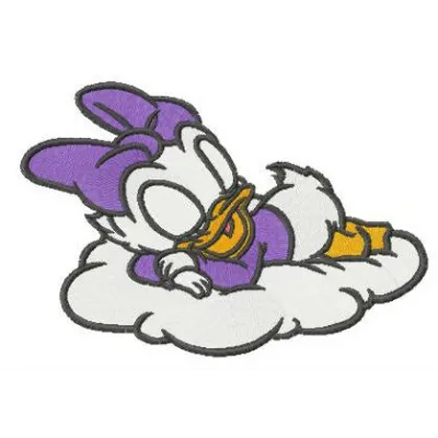 Daisy Duck peacefully sleeping on a fluffy cloud embroidery design for crafting and stitching projects.