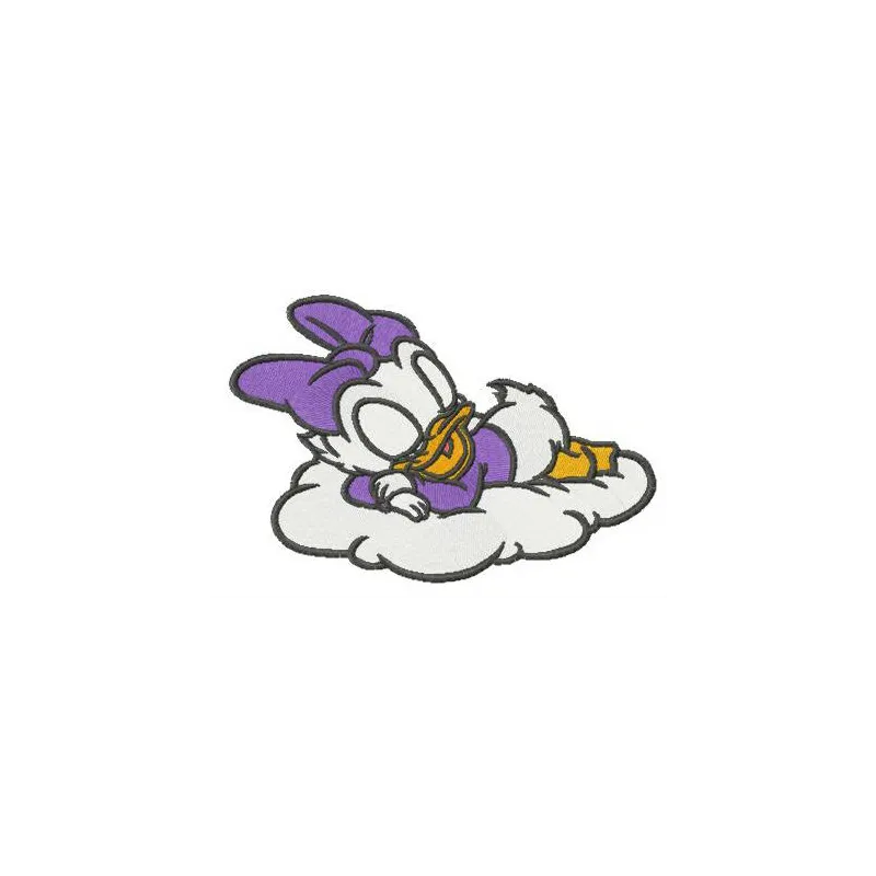 Daisy Duck peacefully sleeping on a fluffy cloud embroidery design for crafting and stitching projects.
