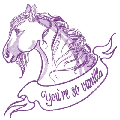 Embroidery design preview of 'Horse You're so vanilla 2', featuring a whimsical horse motif for stitching.