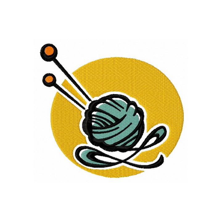 Wool skein and knitting needles embroidery design - Embroidery Design