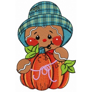 Gingerbread man with pumpkin 2 embroidery design - Embroidery Design
