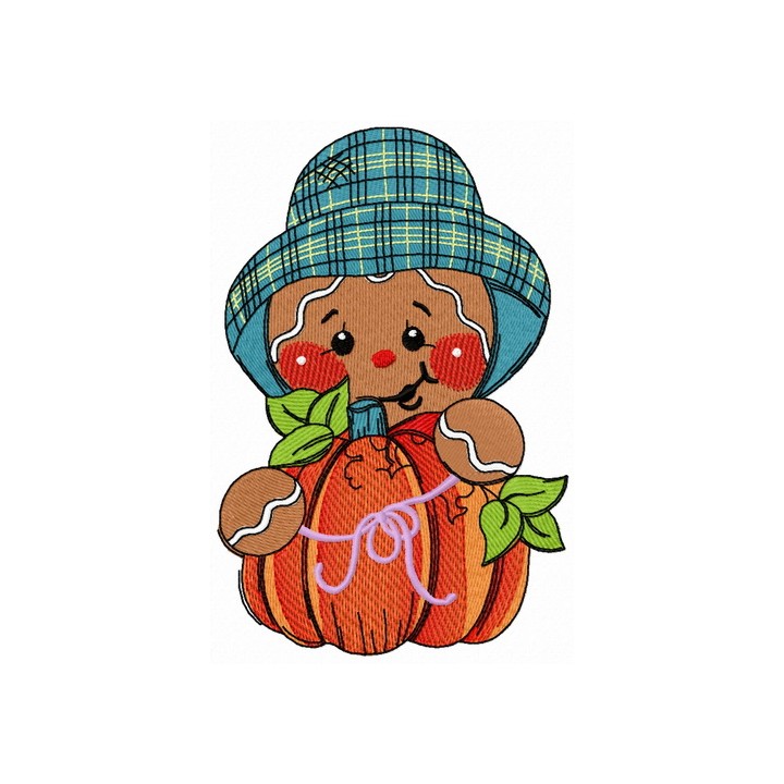 Gingerbread man with pumpkin 2 embroidery design - Embroidery Design