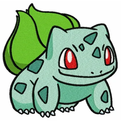 Bulbasaur embroidery design featuring the beloved Pokémon character, ready for stitching on various fabric items.