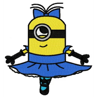 Minion girl 3 embroidery design featuring a playful character from Despicable Me, perfect for kids' clothing and accessories.