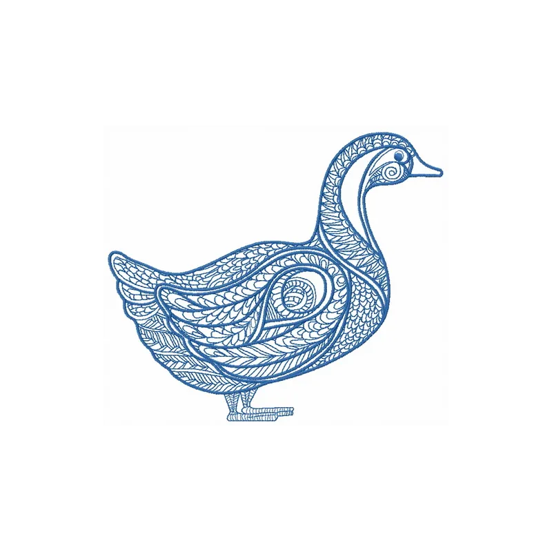 Mosaic duck embroidery design showcasing vibrant colors and intricate details, ideal for farm-themed projects.