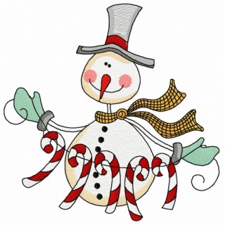 Snowman with candy cane garland 3 embroidery design - Embroidery Design