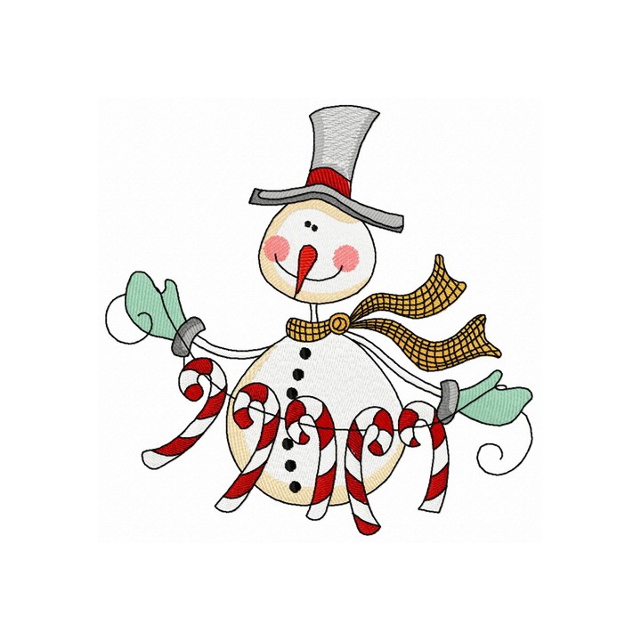 Snowman with candy cane garland 3 embroidery design - Embroidery Design
