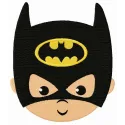 Baby Batman face embroidery design showcasing a cute and playful stitched motif for baby onesies and blankets.