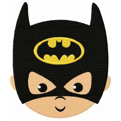 Baby Batman face embroidery design showcasing a cute and playful stitched motif for baby onesies and blankets.