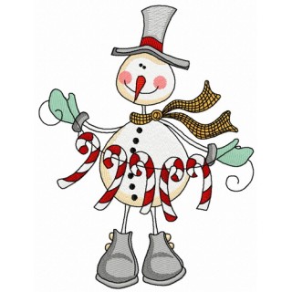 Snowman with candy cane garland 2 embroidery design - Embroidery Design