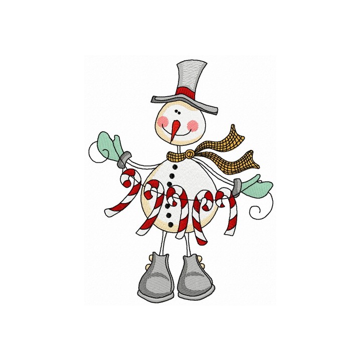 Snowman with candy cane garland 2 embroidery design - Embroidery Design
