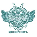 Queen owl embroidery design showcasing a regal owl motif, perfect for stitching on t-shirts and tote bags.