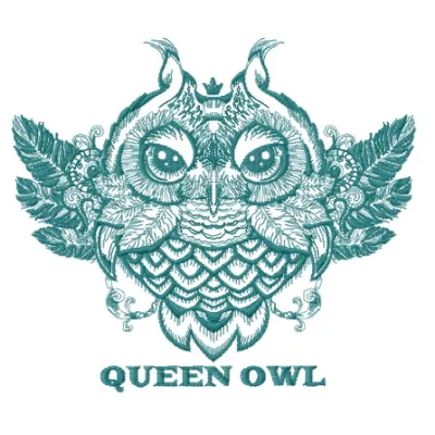 Queen owl embroidery design showcasing a regal owl motif, perfect for stitching on t-shirts and tote bags.