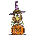 Haunted Harvest embroidery design featuring whimsical owls, perfect for Halloween-themed projects.